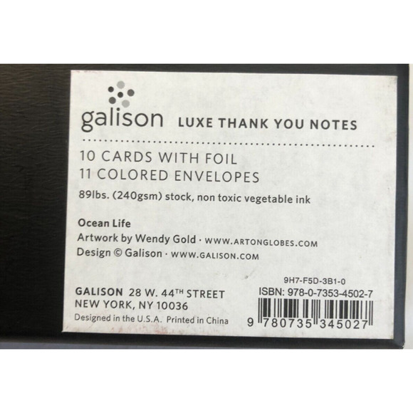 Galison Luxe Thank You Note Cards NIB Ocean LIfe Wendy Gold 10 Cards w/ Foil NEW - Picture 4 of 4